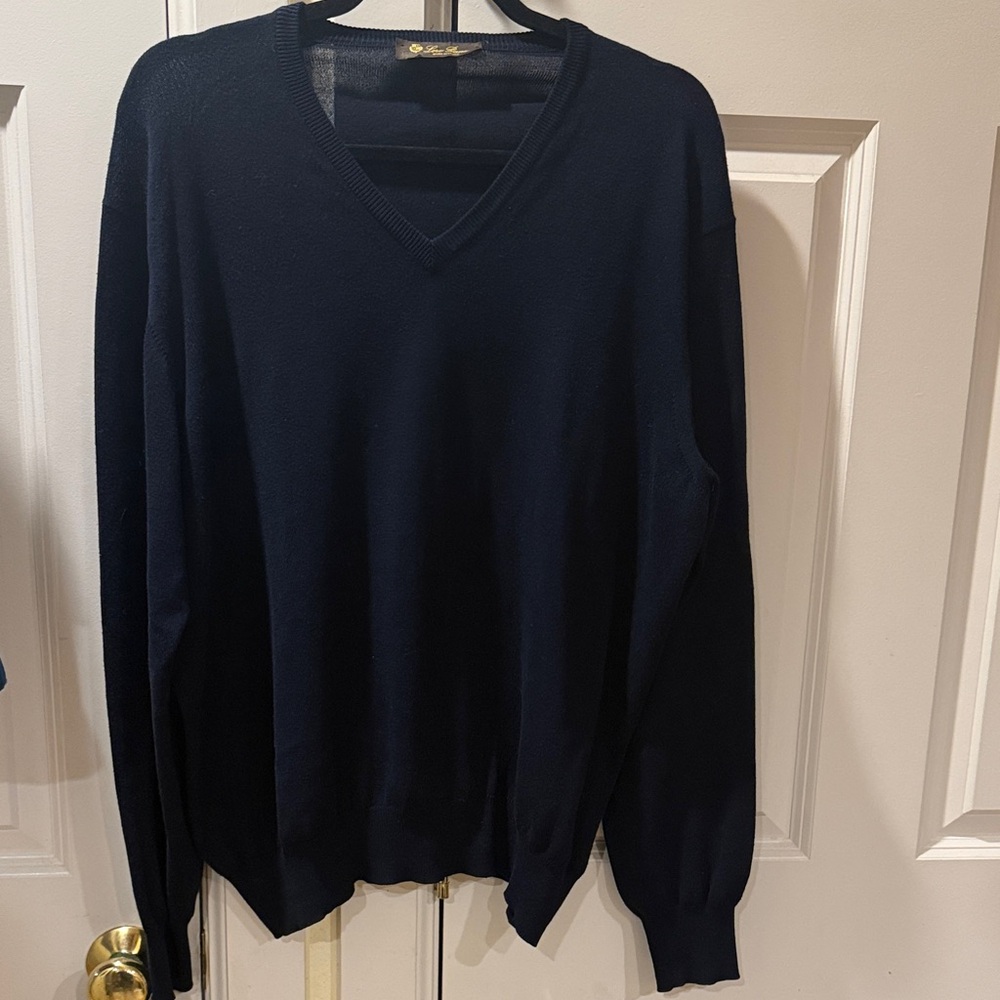 Loro Piana Dark Blue V-Neck Sweater